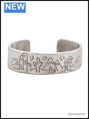 Pewter Cuff Bracelet Engraved Heart Flowers Branches Adjustable